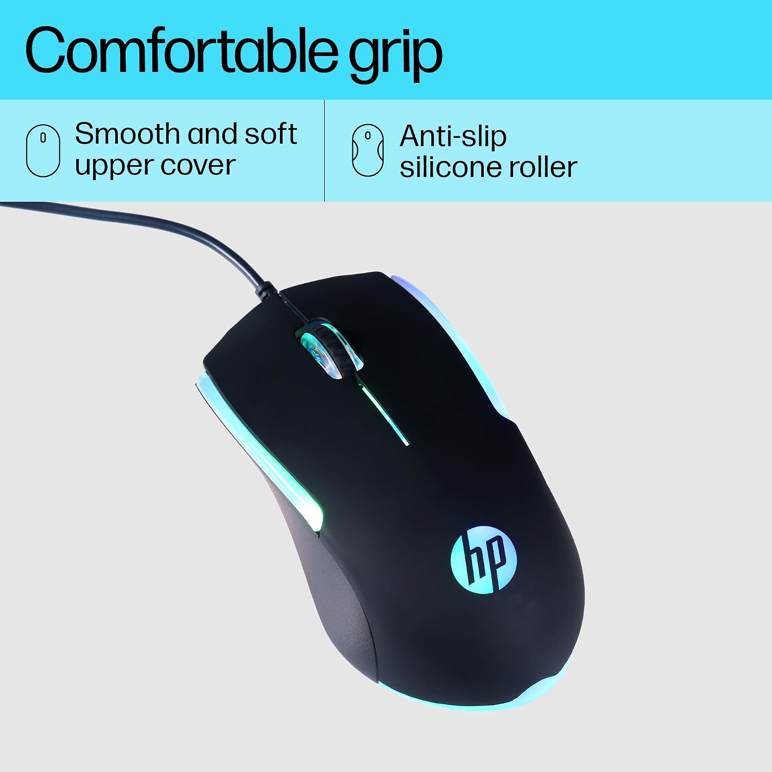 M160 USB Kablolu Optik Gaming Mouse - Kaydırmaz Rubber Doku & Terletmeyen (Soft-Touch Yüzey), RGB LED Aydınlatmalı ,1000 DPI Oyuncu Faresi - Siyah (7ZZ79AA)