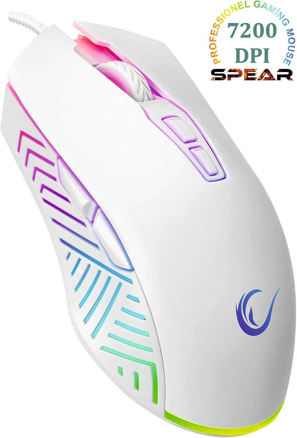 SMX-G68 SPEAR Full RGB 7200DPI 7D Makrolu Gaming Oyuncu Mouse (Beyaz)