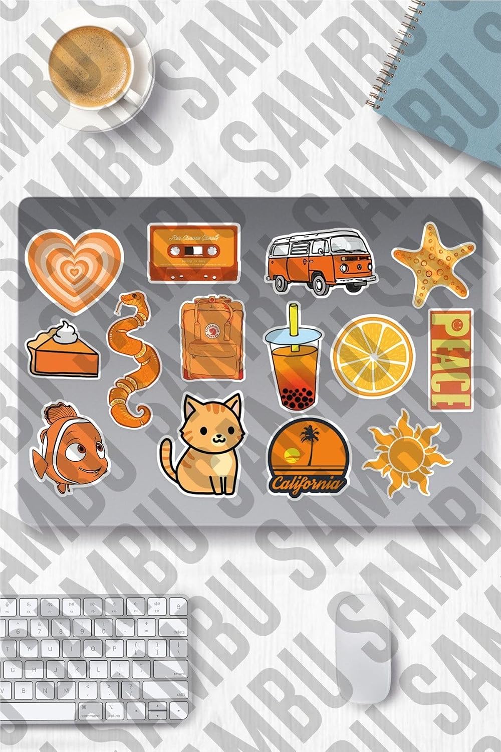 Orange Aesthetic Temalı Sticker Etiket Seti 2 - Turuncu Sticker - Laptop Notebook Telefon