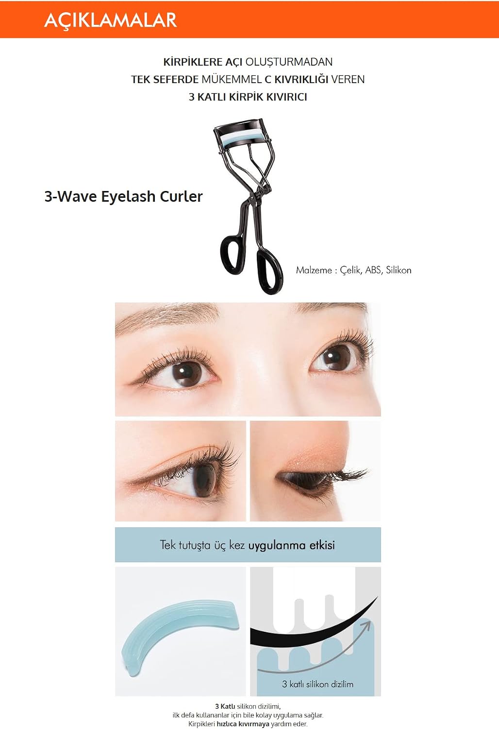 3 Kat Güçlü Kirpik Kıvırıcı 3-Wave Eyelash Curler