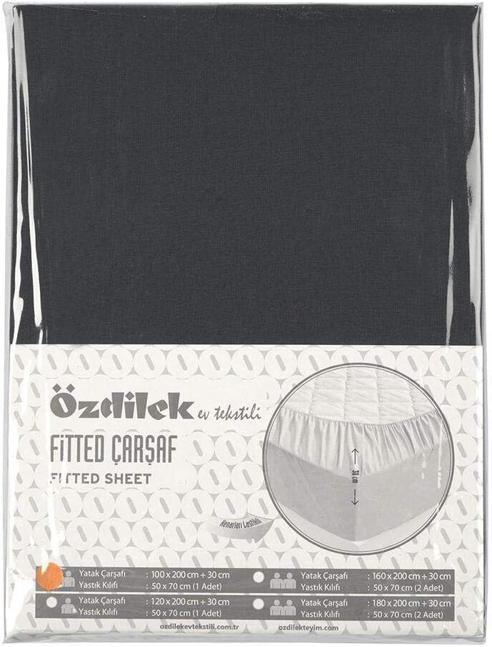 Çift Kişilik Çarşaf Fitted Yastıklı Ranforce Trendy Antrasit 160x200