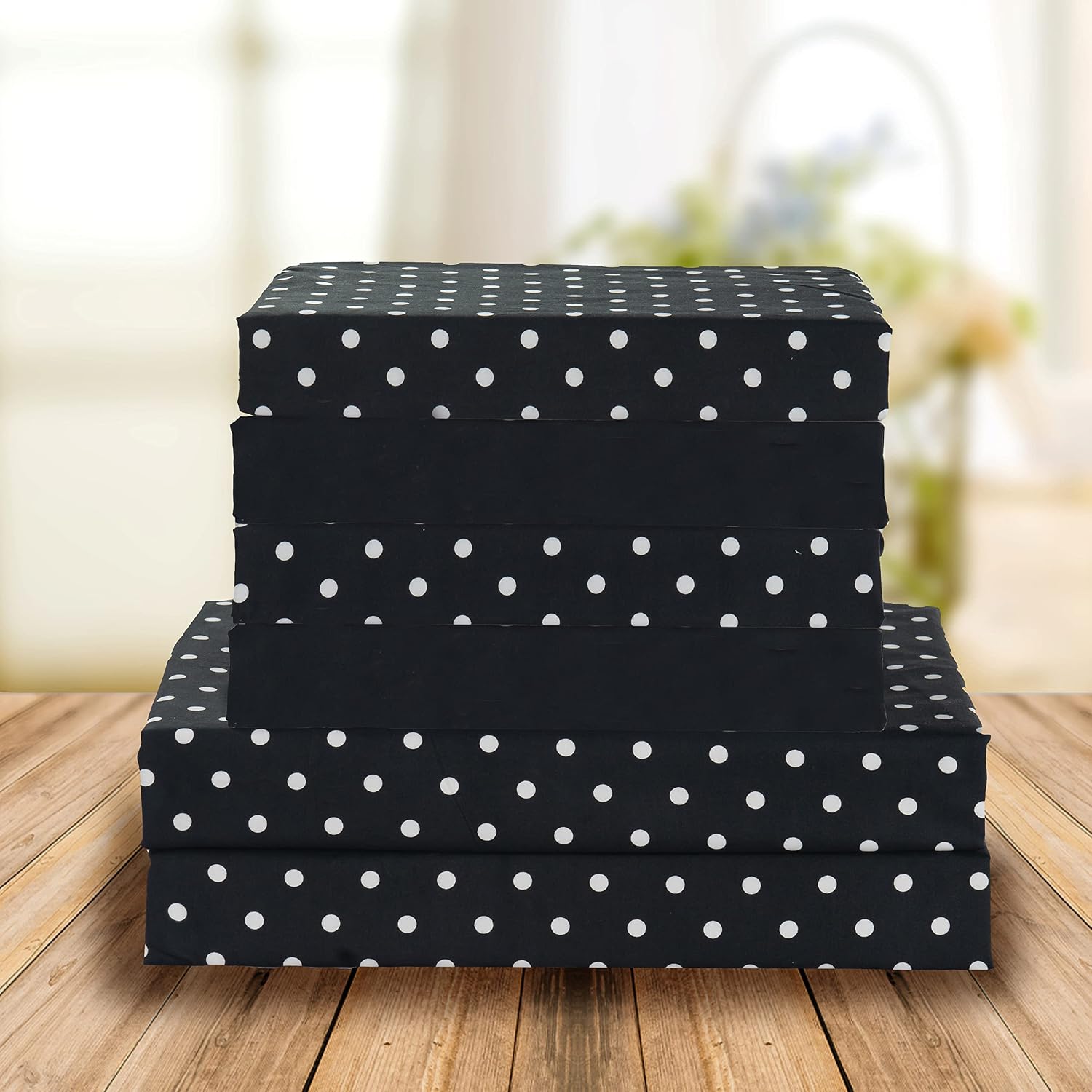 Lüks Yumuşak Yatak Çarşafları Polkadot Desenli 1500 İplik Sayısı Perkal Mısır Kalitesinde Yumuşaklık Kırışma ve Solmaya Karşı Dayanıklı (6 Parça) Yatak Seti, Kraliçe, Siyah