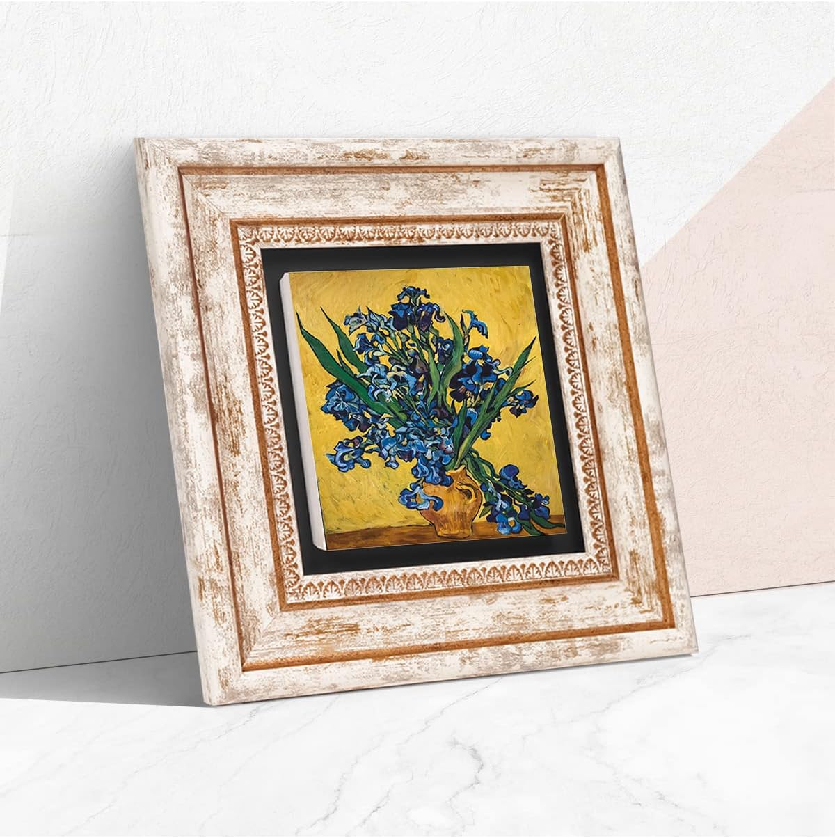 Van Gogh Süsenler Taş Duvar Tablosu - Çerçeveli Taş Tablo - Dekoratif Duvar Sanatı - Modern Ev ve Ofis Duvar Dekoru T1-287