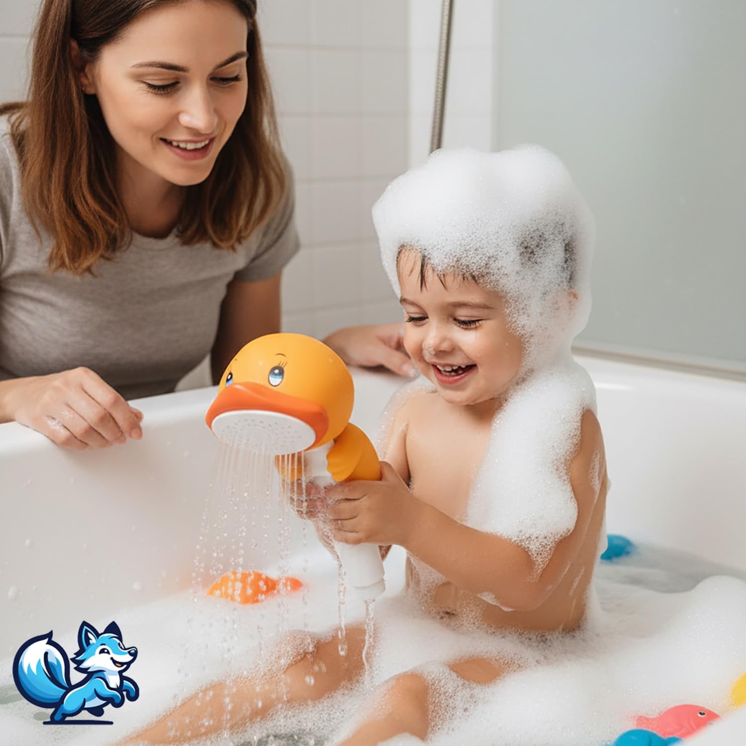 Sevimli Hayvan Figürlü Bebek Duş Başlığı – Annelerin Yardımcısı Eğitici Banyo Oyuncağı, Kolay Kurulum, El-Göz Koordinasyonu Geliştirici, Çocuklar İçin Renkli ve Eğlenceli