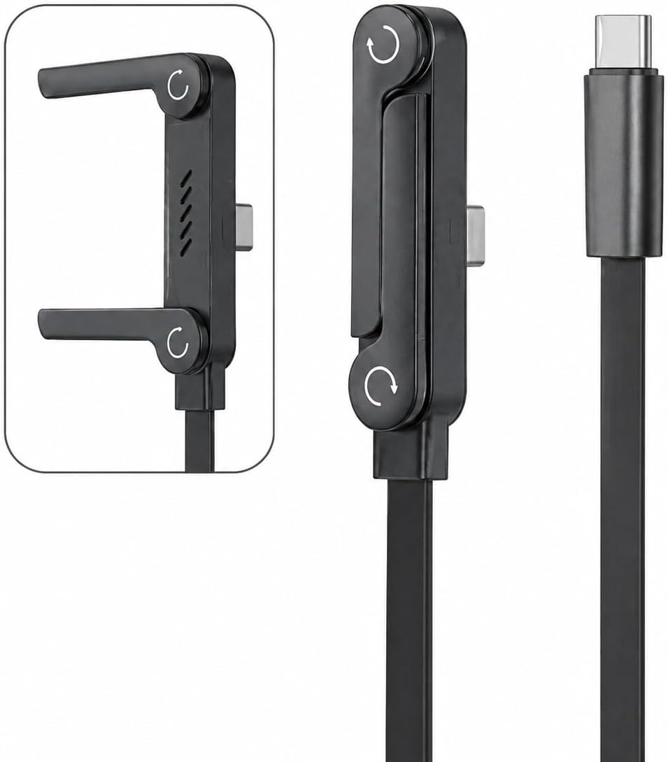 Armor Series HP-ATC01 PD 240W Type-C to Type-C Hızlı Şarj Kablosu 1.5M - Çinko Alaşım Gövdeli, Örgülü Entegre Telefon Stantlı ve 90° Açılı Veri Aktarım Kablosu