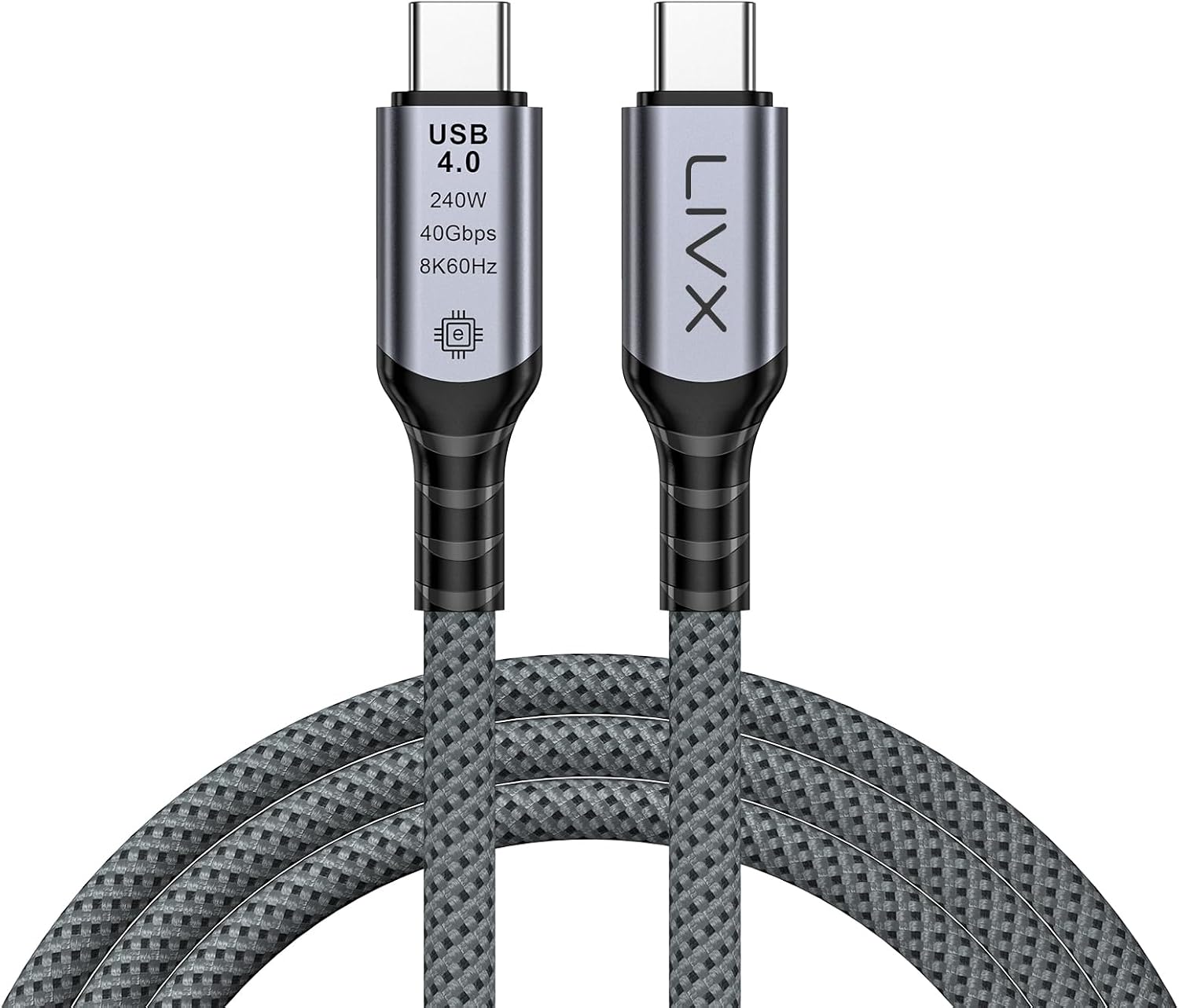 FAST USB 4.0 40Gbps, 240W, 8K60Hz USB4.0 USB-C Kablosu 1 Metre Gri KLV-01
