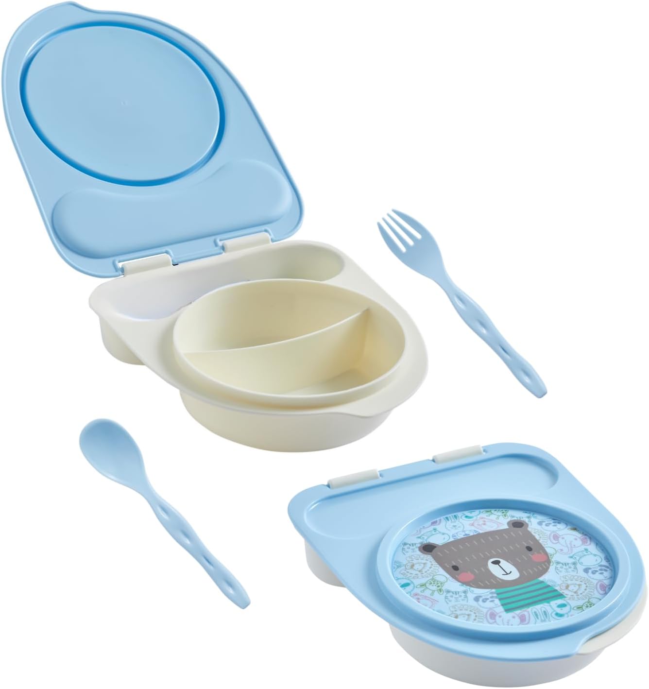 Flybee Gezgin Çocuk Taşınabilir Beslenme Kabı, Bebek Mama Kabı, Çatal & Kaşık Seti - Tilki (Yeşil Ayı)