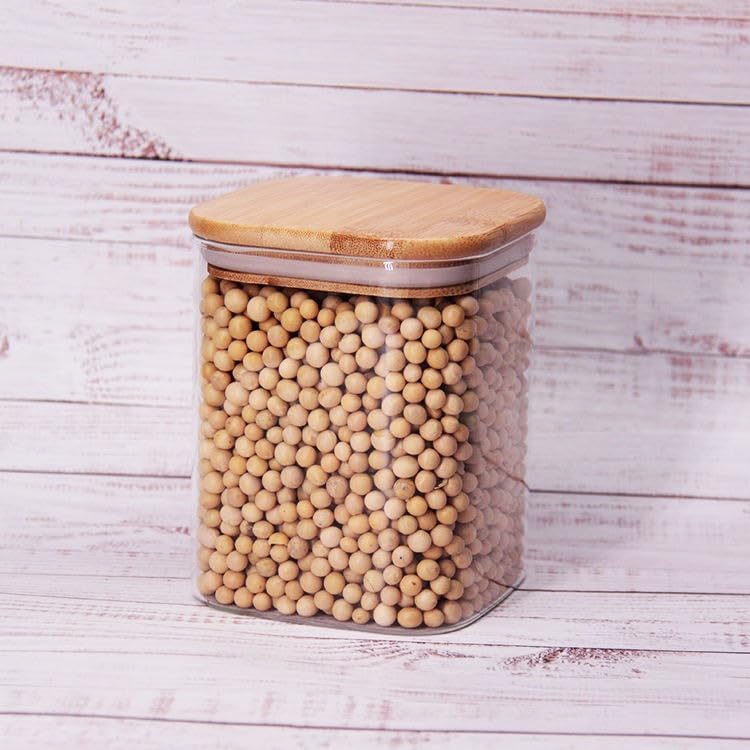 600ml Sızdırmaz Vakumlu Bambu Kapaklı Borosilikat Cam Kavanoz – Hava Geçirmez & Dayanıklı Gıda Saklama Kabı (10cm x 10cm)