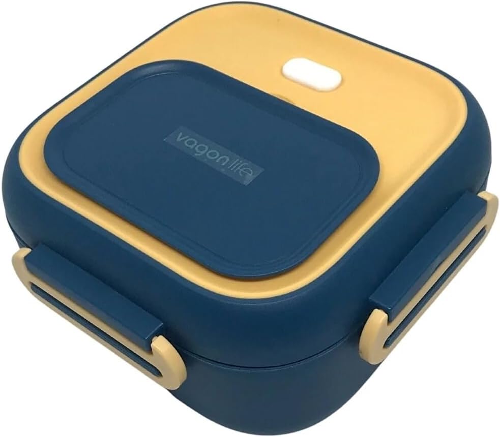 Vagonlife Bento 500ml Lunchbox Tek Katlı Çelik Sefer Tası Yemek Kutusu (Lacivert-Sarı)