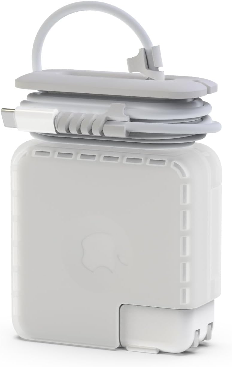 MacBook Şarj Aleti Kılıfı PVC Sert Kapak + Kablo Düzenleyici | 85W A1343/A1424 MagSafe 1-2, 87W A1719, 96W A2166 USB-C Uyumlu | MacBook Pro Şeffaf