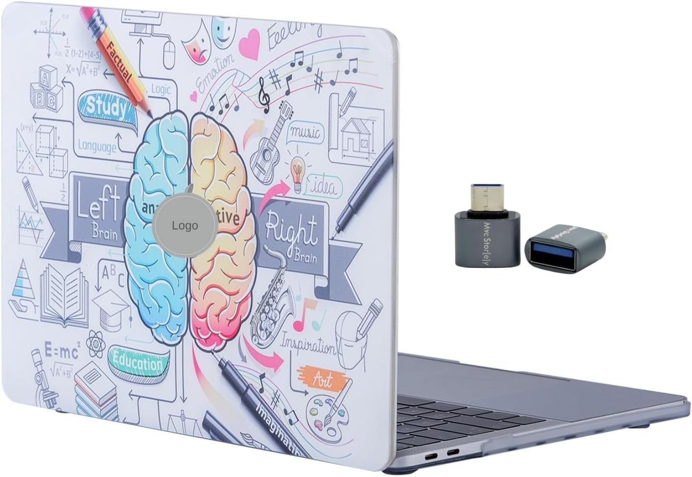 MacBook Air M1 Kılıfı 13.3 İnç A2337 A2179 A1932 Uyumlu Sol Beyin Sağ Beyin Desenli Sert Kapak Koruyucu Kılıf Eğitim Sanat Bilim Temalı UV Baskılı Hard Case Beyaz
