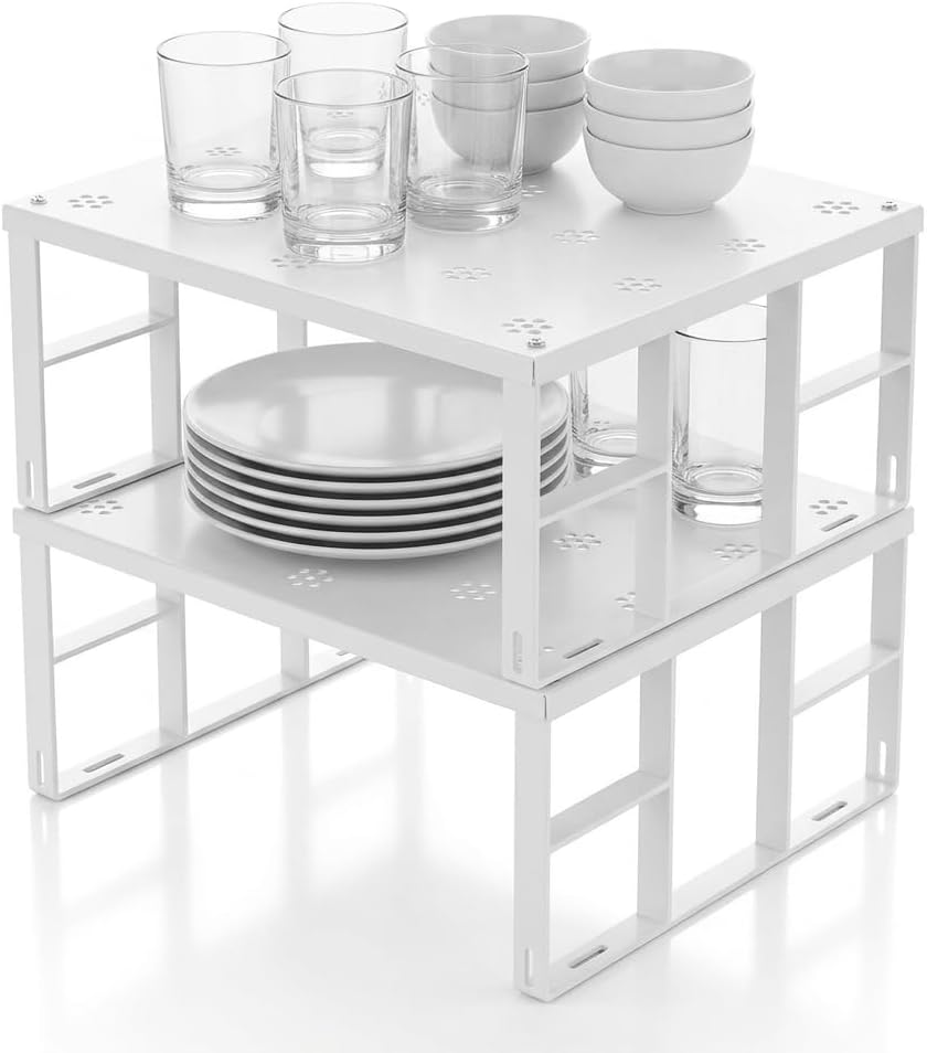 Büyük Boy Metal Dolap İçi Düzenleyici Raf - Mutfak ve Banyo Ekstra Geniş Organizer, Beyaz, 31.5x27.5 cm, 2 Adet