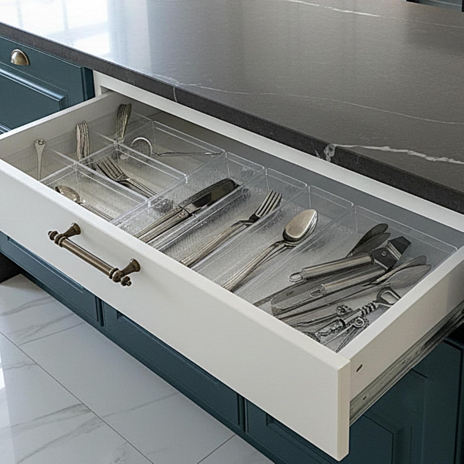 Modüler Organizer Set Mutfak Çekmece İçi Düzenleyici Çatal Kaşık Bıçak Organizeri Kristal (10'lu Set)