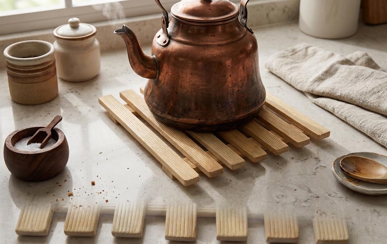 Bambu Izgara Nihale – Doğal Bambu Tencere ve Tava Altlığı, Isıya Dayanıklı, Kaymaz Tezgâh Koruyucu