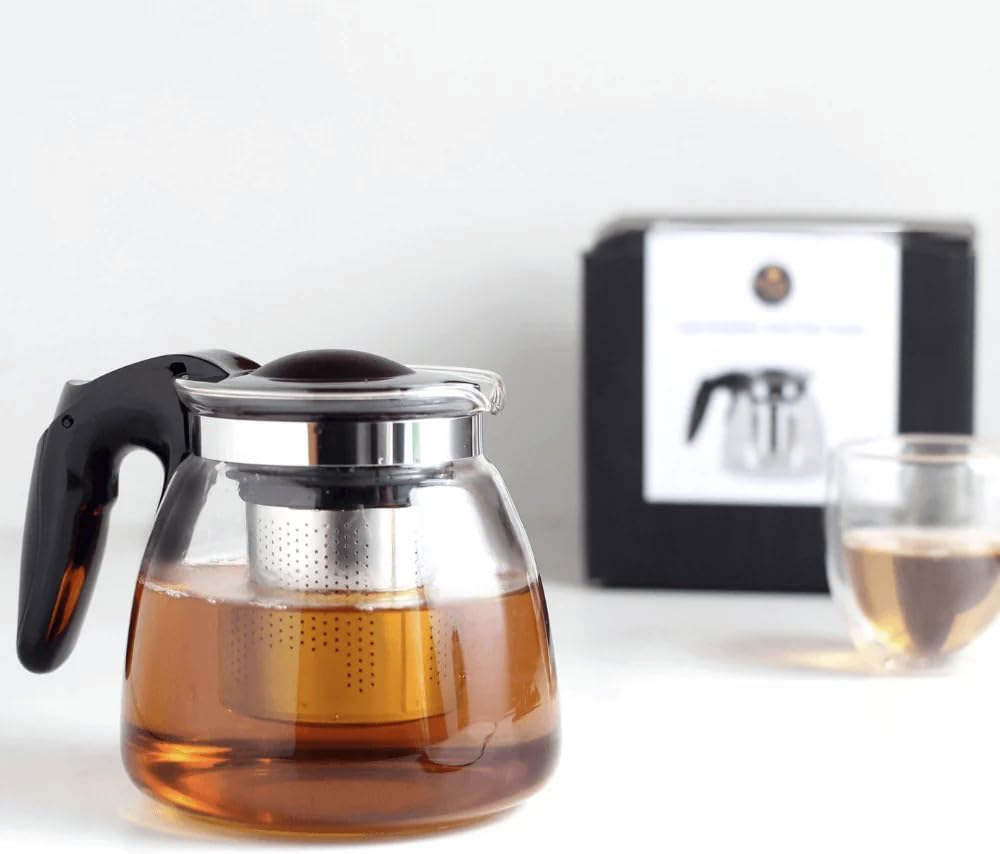 900 ML BOROSİLİKAT SÜZGEÇLİ CAM ÇAYDANLIK BİTKİ VE ÇAY DEMLİĞİ SİYAH SAPLI | KETTLE VE ÇAY MAKİNESİ UYUMLU DEMLİK