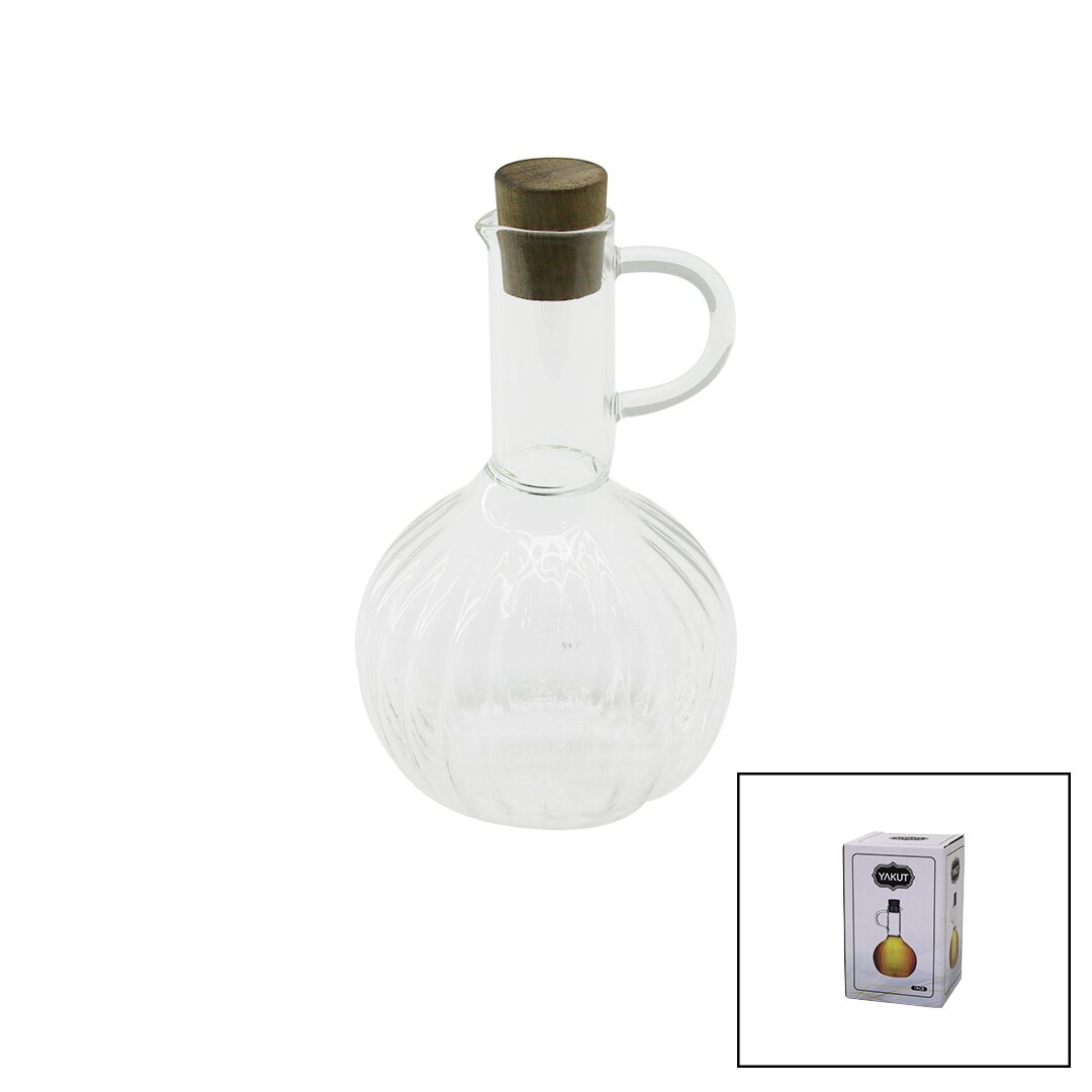 Mini Cam Yağdanlık Çizgili Desen 300ML Ahşap Bambu Mantar Tıpa