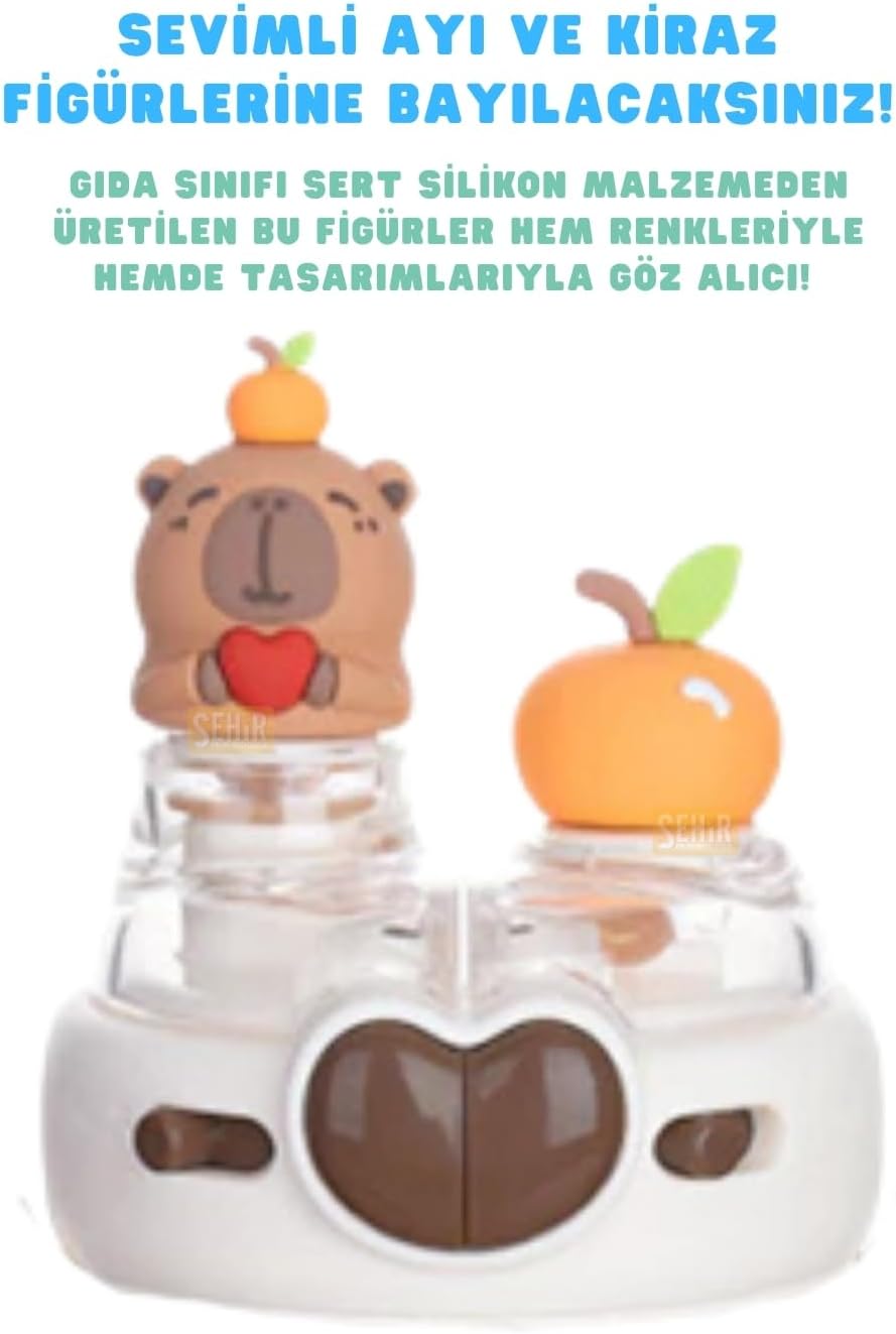 Diller 520ml Sevimli Hayvanlar Süslü Pipetli/Pipetsiz Boyun Askılı Paslanmaz Çelik Termos (Capybara)