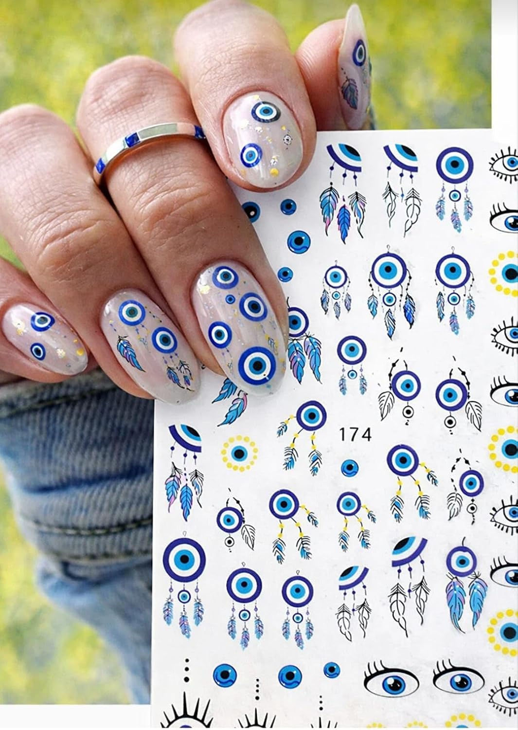 Tırnak Sticker Nail Art, Mavi Göz ve Rüya Kapanı Desenli, Protez Tırnak ve Kalıcı Oje için Süsleme Çıkartması