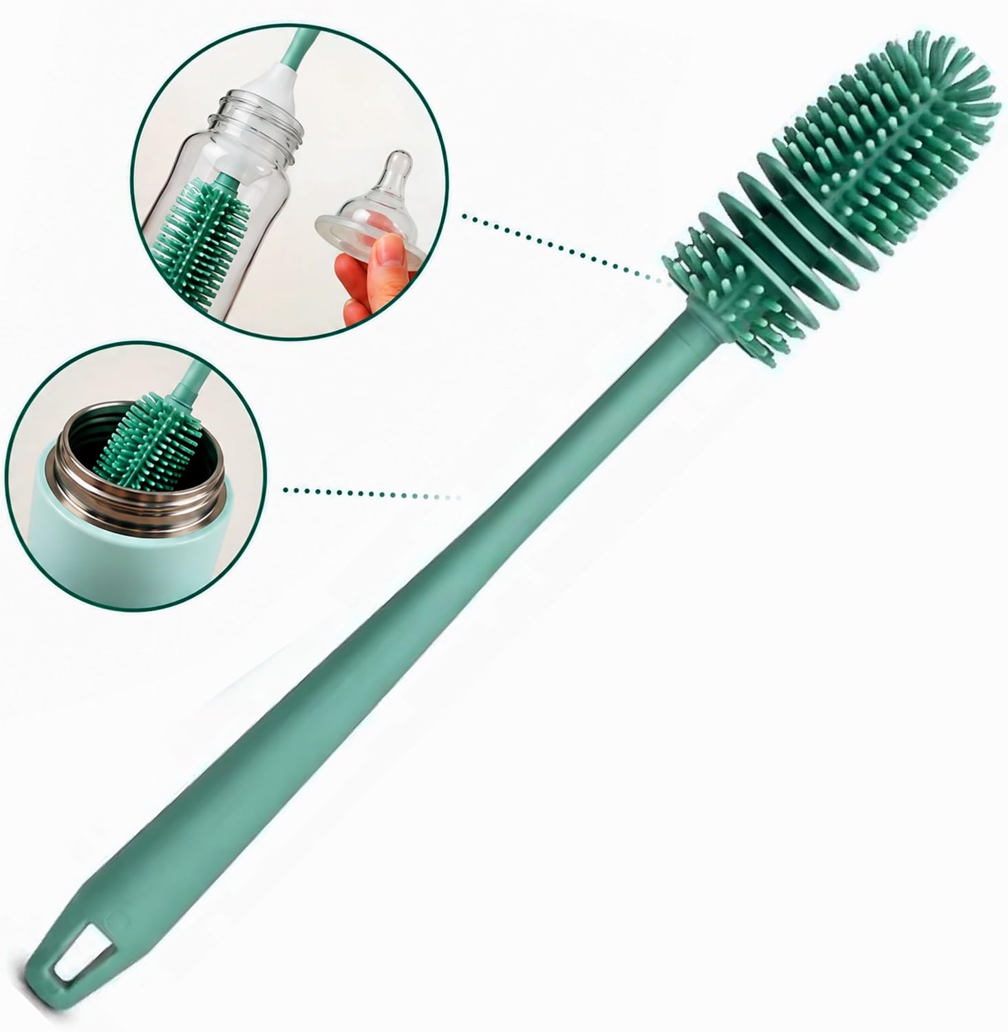 IVORY 33 cm Silikon Biberon ve Şişe Temizleme Fırçası – Uzun Saplı 360° Temizlik, Esnek ve Dayanıklı Silikon – Biberon, Termos, Bardak ve Şişe İçin – Asorti Renk