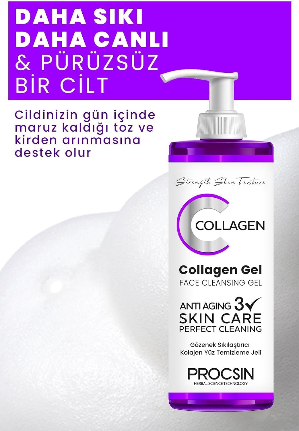 Gözenek Sıkılaştırıcı Kolajen Yüz Temizleme Jeli, Derinlemesine Temizlik & Cilt Sıkılaştırıcı, Günlük Kullanım, 150 ML