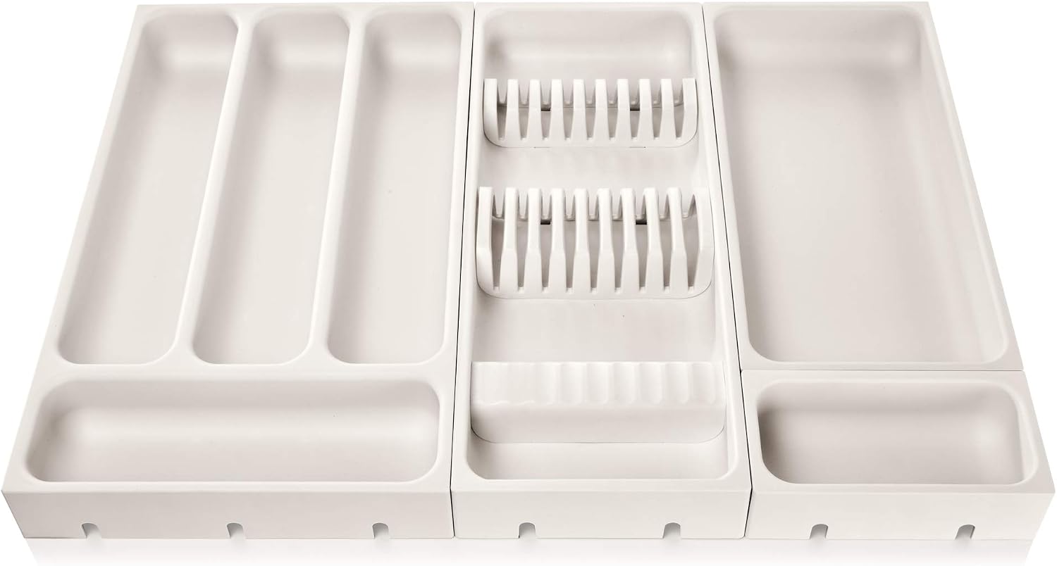 Flexispace 899430 Mutfak Gereçleri İçin Çekmece Düzenleyici, Plastik, Beyaz, 37 x 22 x 4,5 cm