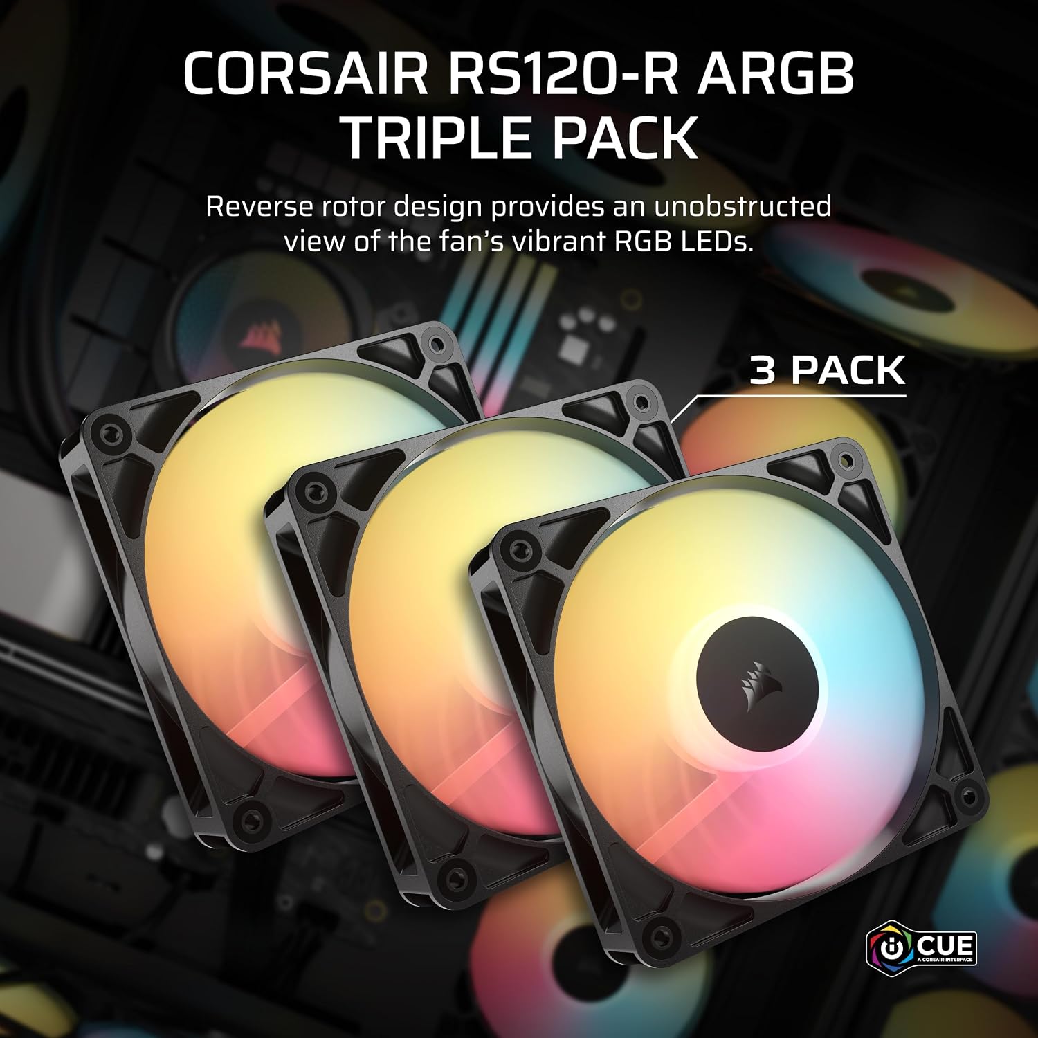 RS120-R ARGB 120mm PWM Ters Yapraklı Kasa Fanı Üçlü Paket - Siyah (CO-9050196-WW)