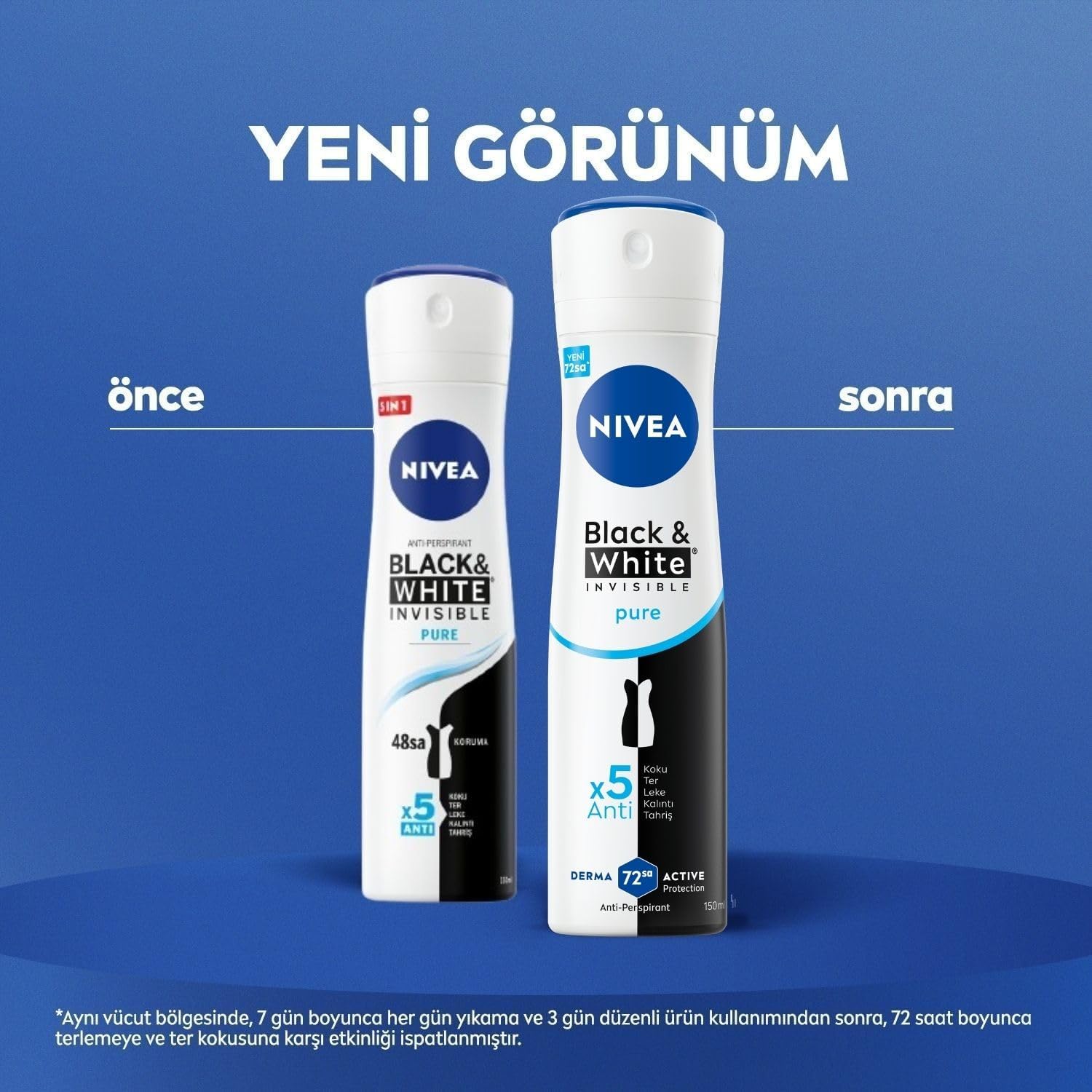 Kadın Sprey Deodorant Black&White Invisible Pure 150ml, 72 Saat Anti-perspirant Ter Koruması, X2 Adet