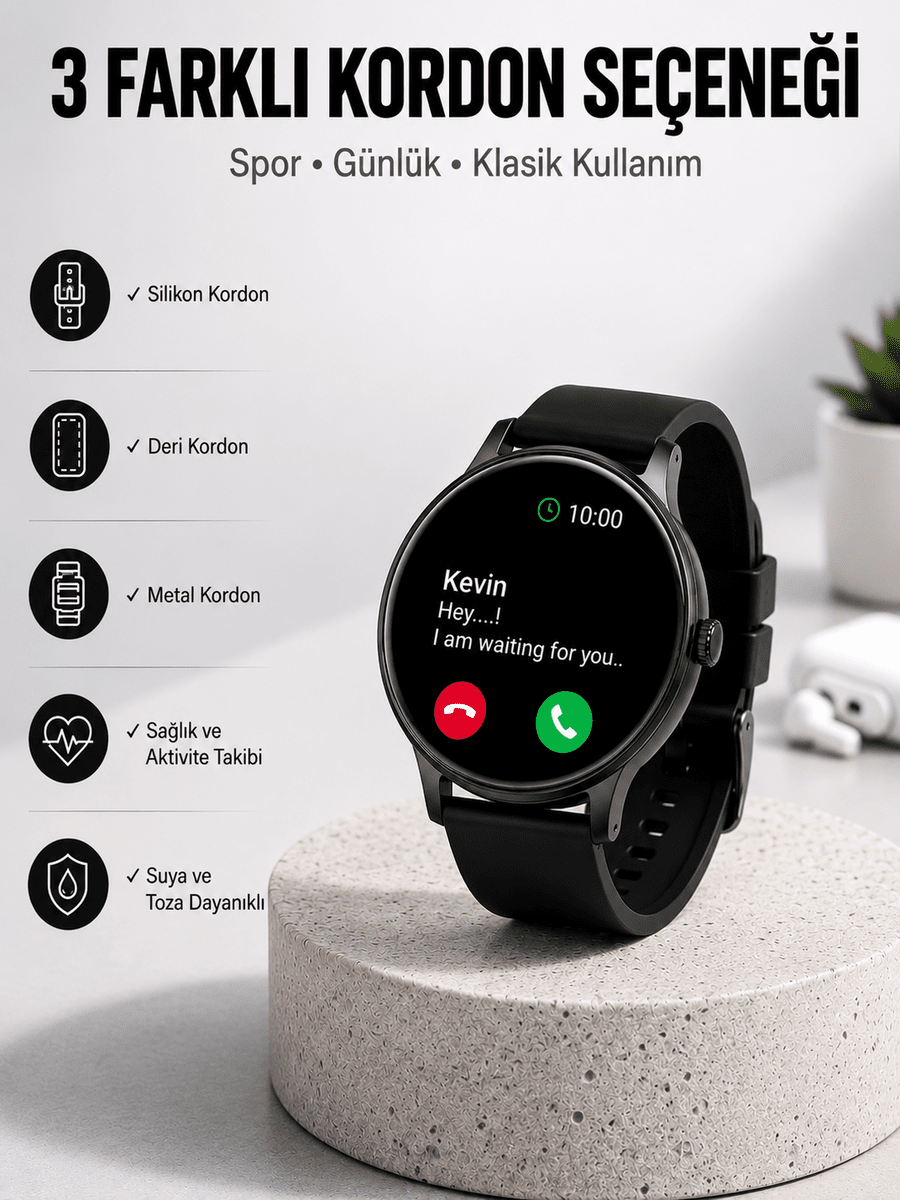 Akıllı Saat Sesli Görüşme Bluetooth Bağlantılı 3 Kordonlu Yeni Nesil