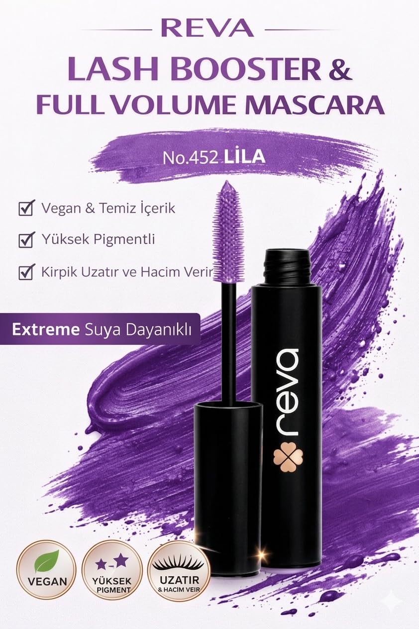 Lash Booster & Full Volume Color Maskara Lila-Tam Hacim & Uzatan Renkli Maskara Lila 452