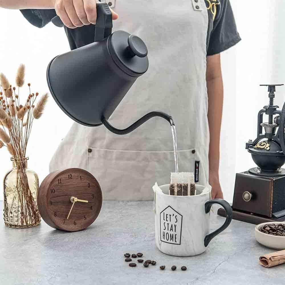 Barista Kahve Gooseneck Kettle - Çelik Kahve Demleme Dripper Kettle - İndüksiyonlu - Paslanmaz Çelik - Siyah, Slim - 1200 ml