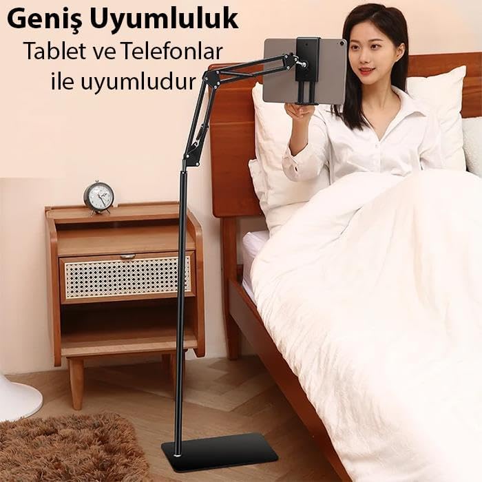 Metal Ayaklı Ayarlanabilir Teleskopic 3Eklemli Profesyonel Tablet Tutucu Stand Telefon Tutucu