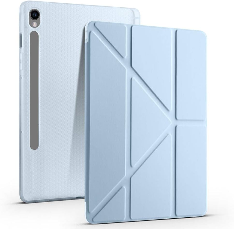 Samsung Galaxy Tab S10 FE SM-X520 X526 ile Uyumlu Kılıf Silikon Yumuşak Kalem Bölmeli Esnek 4 Farklı Stand Olabilen Tablet Kılıfı Mavi