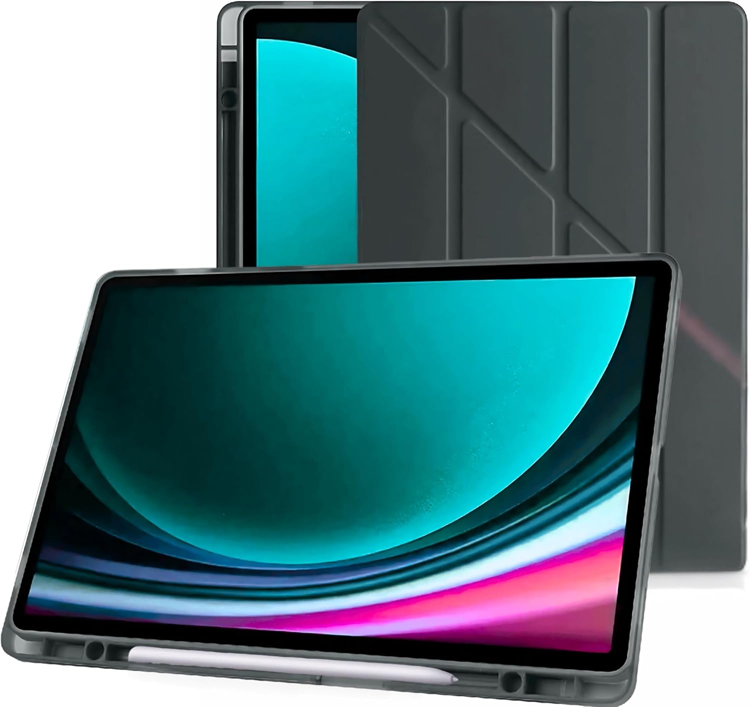 Klasse Samsung Galaxy Tab S9+ FE Plus 12.4 inç Uyumlu Smart Kılıf, S Pen Kalemlikli, Trifold, Esnek, Mat, Origami, Darbeye Tam Dayanıklı Tablet Kılıfı (Siyah)