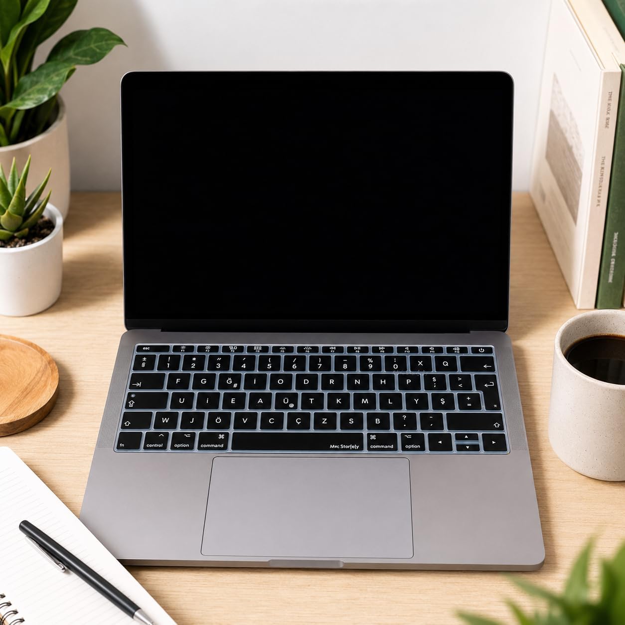 MacBook Klavye Koruyucu A1534 A1708 Uyumlu Türkçe F Baskılı Silikon Klavye Koruyucu UK Enter Siyah