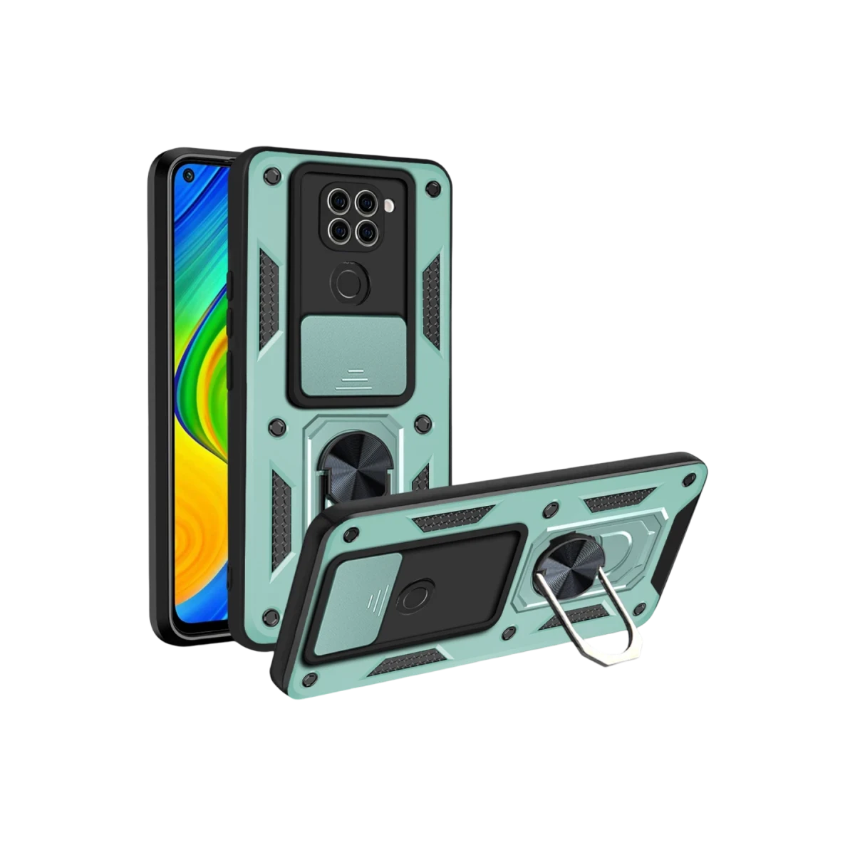 Xiaomi Redmi Note 9 4G Kılıf Pars Lens Yüzüklü Silikon - Yeşil