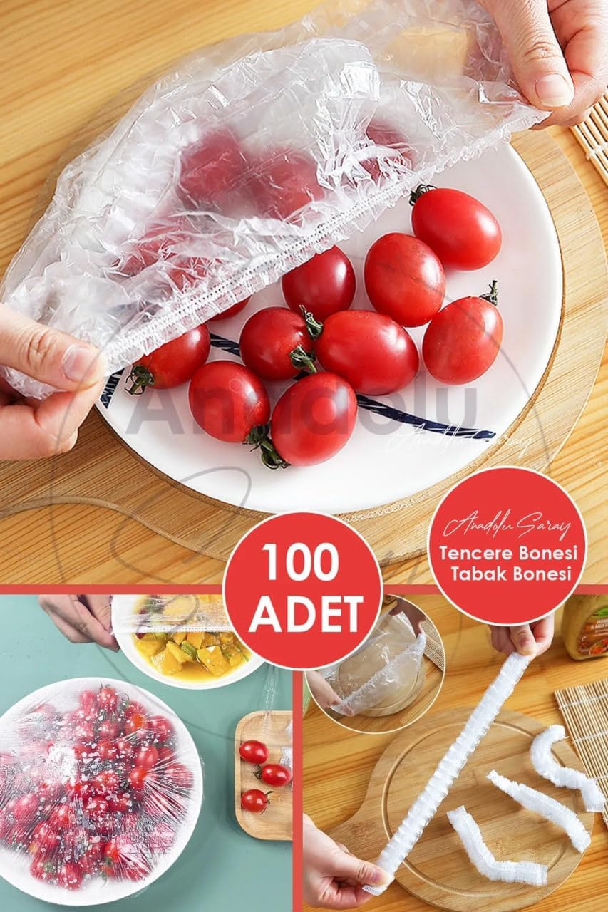 100 Adet Pratik Tazeliği Koruyan Tencere Ve Tabak Bonesi | Çok Amaçlı Kapak Gıda Bonesi Strech Kapak