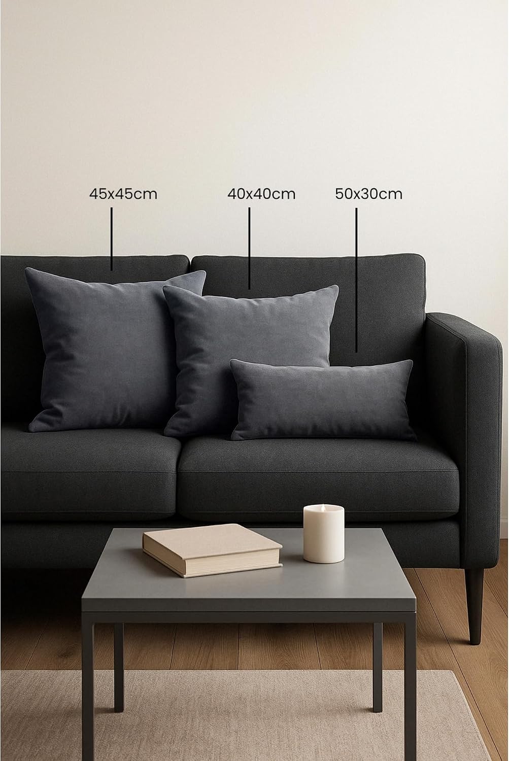 Fabric Design Kadife Serisi Kırlent, Yastık Kılıfı (Gri, 40 x 40)