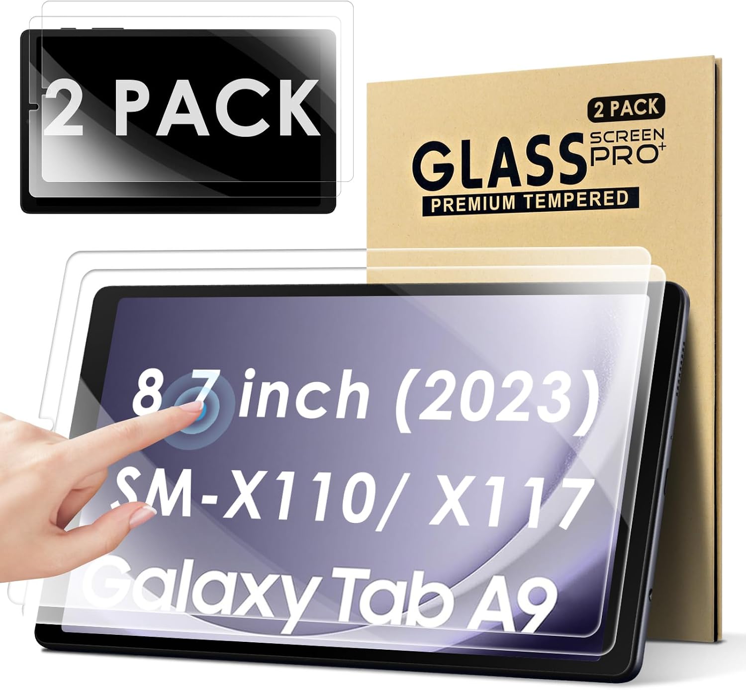 2 Adet Tam Ekran Koruyucu Folyo Samsung Galaxy Tab A9 8,7 inç 2023 için Ekran Koruyucu 9H Sertlik Çizilmez Kabarcıksız Folyo Cam Samsung SM-X110/X115/X117 için