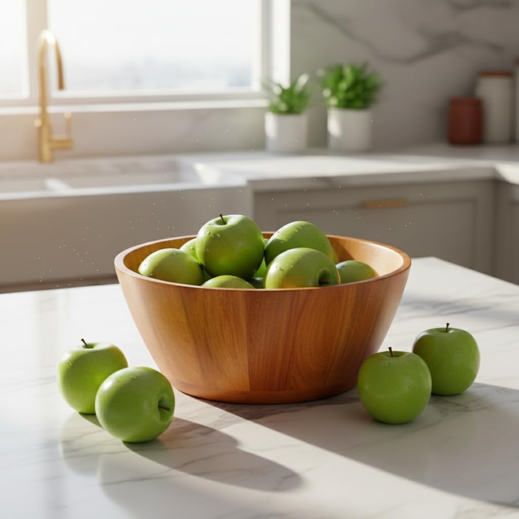 Doğal Akasya Ahşap Salata ve Sunum Kasesi – 30x13 cm Ekstra Derin ve Büyük Boy El Yapımı Meyvelik, Cips ve Patlamış Mısır Servis Kasesi