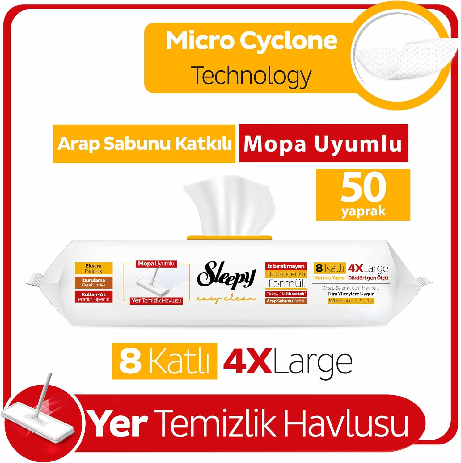 Easy Clean Arap Sabunu Katkılı Mopa Uyumlu Yer Temizlik Havlusu&Mendili 50 Yaprak