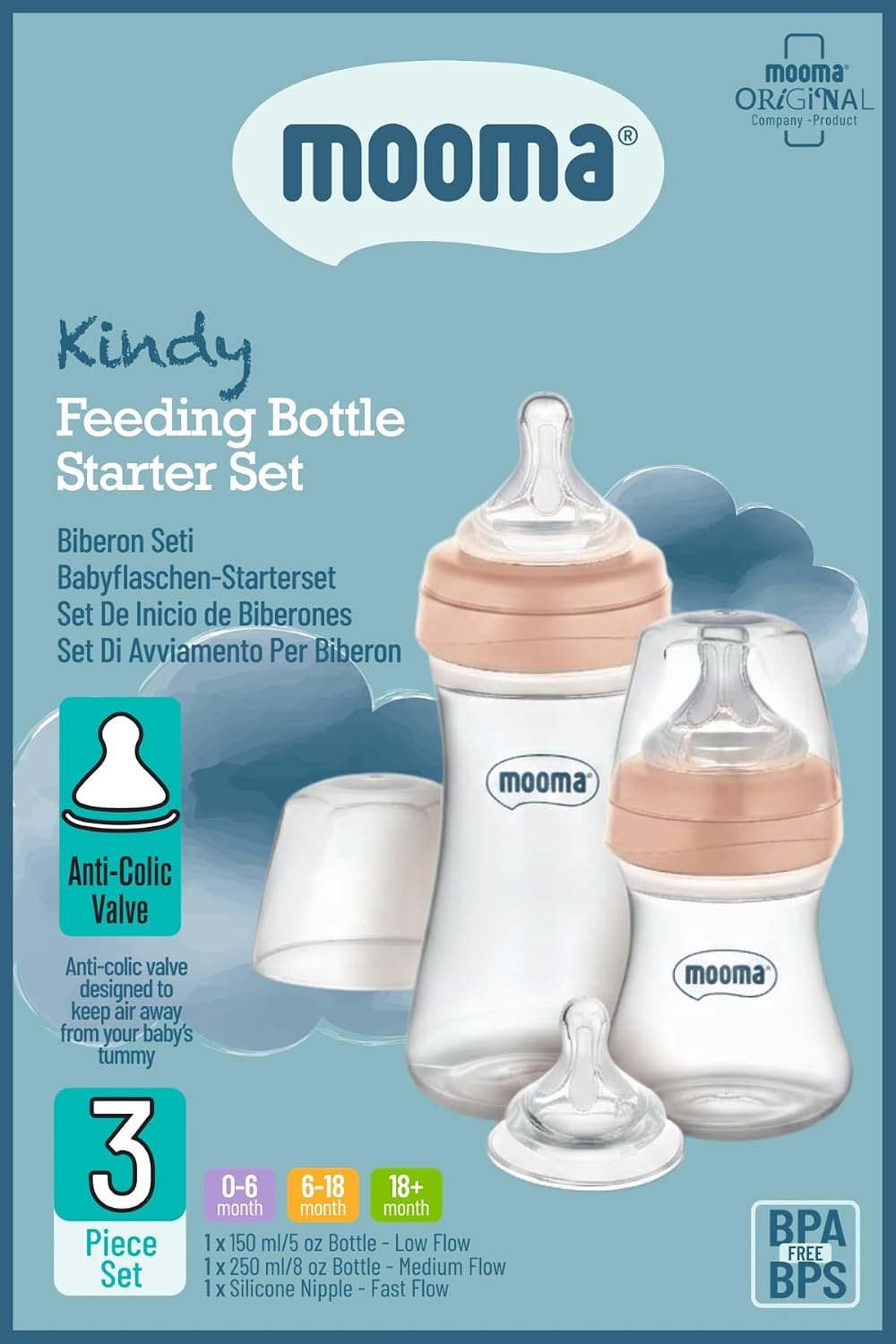 Kindy Antikolik 150 ml, 250 ml PP Biberon Başlangıç Seti, Rose Gold
