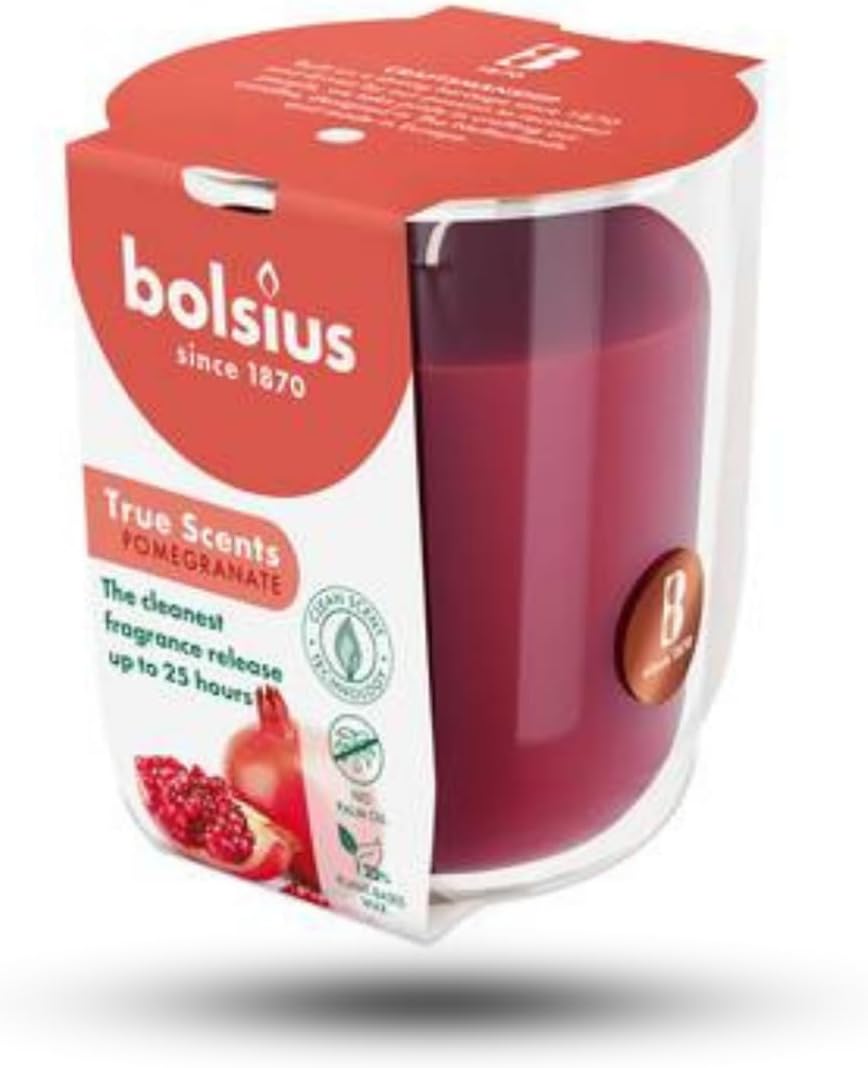 Nar Kokulu Bardakta Mum - Vegan & Doğal & Saf Koku Özlü -Palmiye Yağı İçermez - 25 Saat Yanma Süresi - Kırmızı Renkte - 80mm/73mm