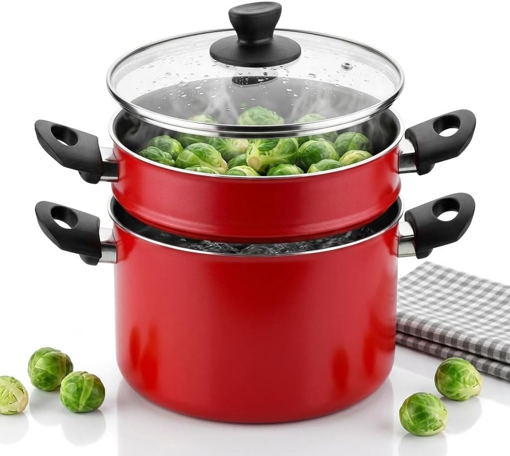 Redio Haşlama Tenceresi - Yanmaz Yapışmaz Teflon İç Yüzeyli, Alüminyum Kırmızı Derin Tencere (22 cm / 3.8 Litre)