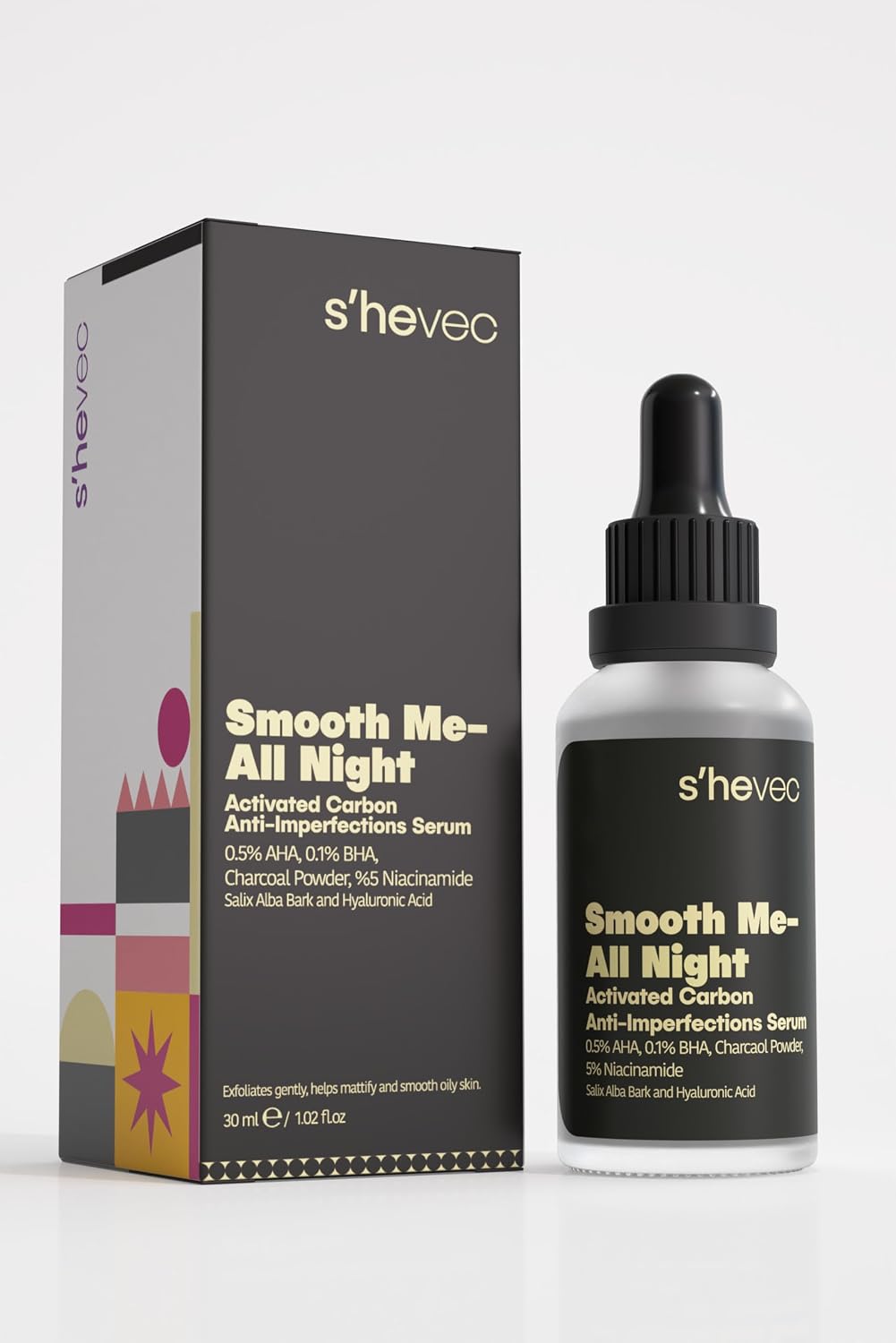 Smooth Me– All Nıght | Aktif Kömür İçeren Matlaştırıcı ve Cilt Kusur Görünümünü Azaltıcı Siyah Serum