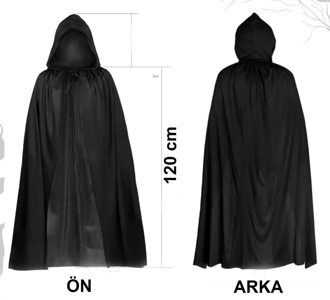 Siyah Uzun Pelerin 120 cm Kapüşonlu – Cosplay ve Parti Kostümü