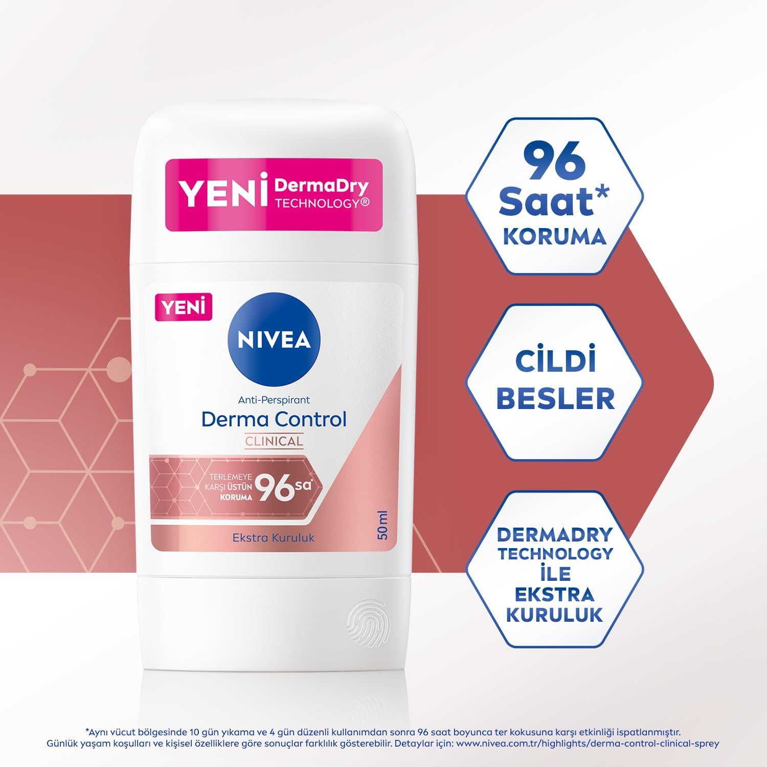 Kadın Stick Deodorant Derma Control Clinical 50 ml, C Vitamini ile Koltuk Altı Kararma Karşıtı, 96 Saat Anti-perspirant Koruma