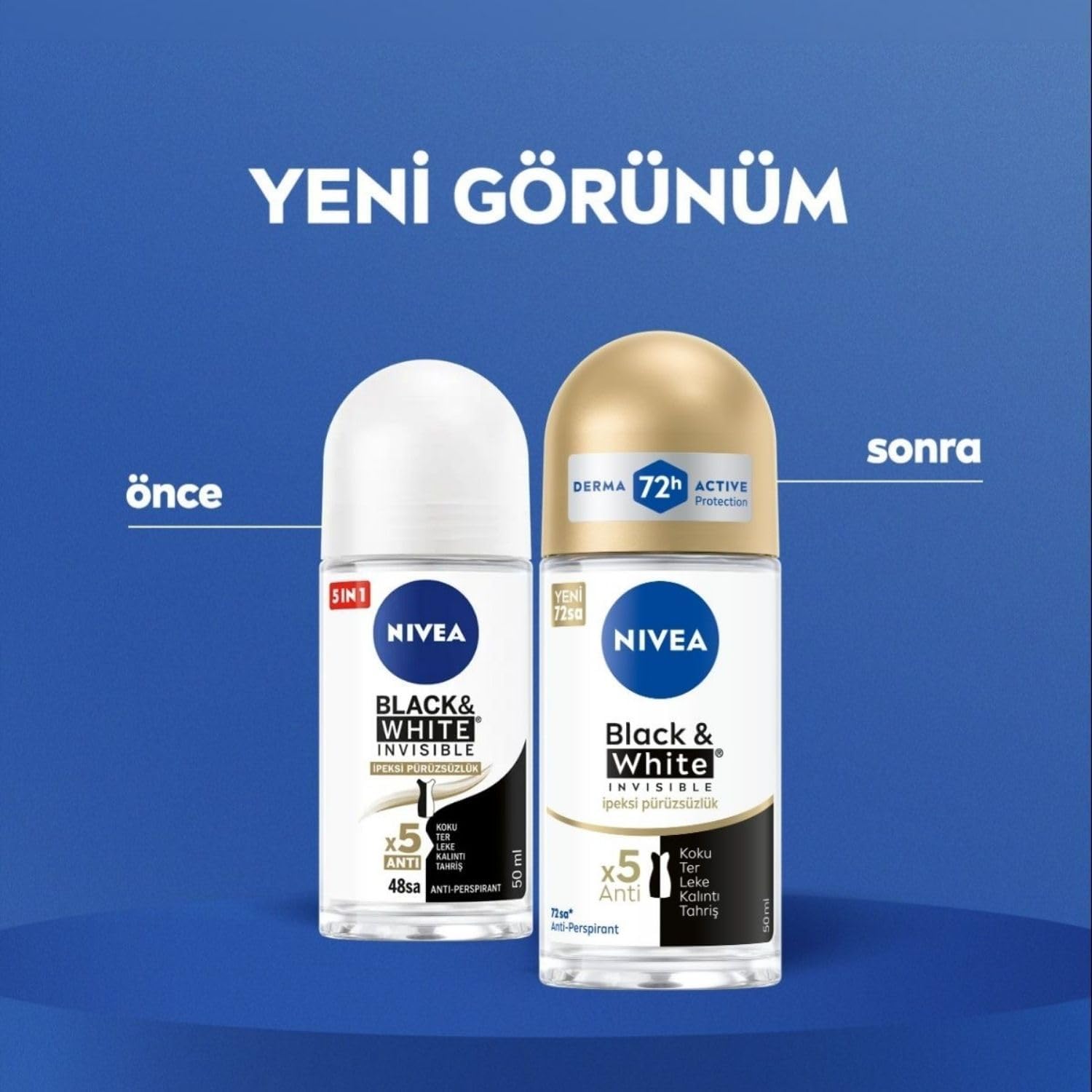 Kadın Roll On Deodorant Black&White Invisible İpeksi Pürüzsüzlük 72 Saat Anti-perspirant Koruma 50ml