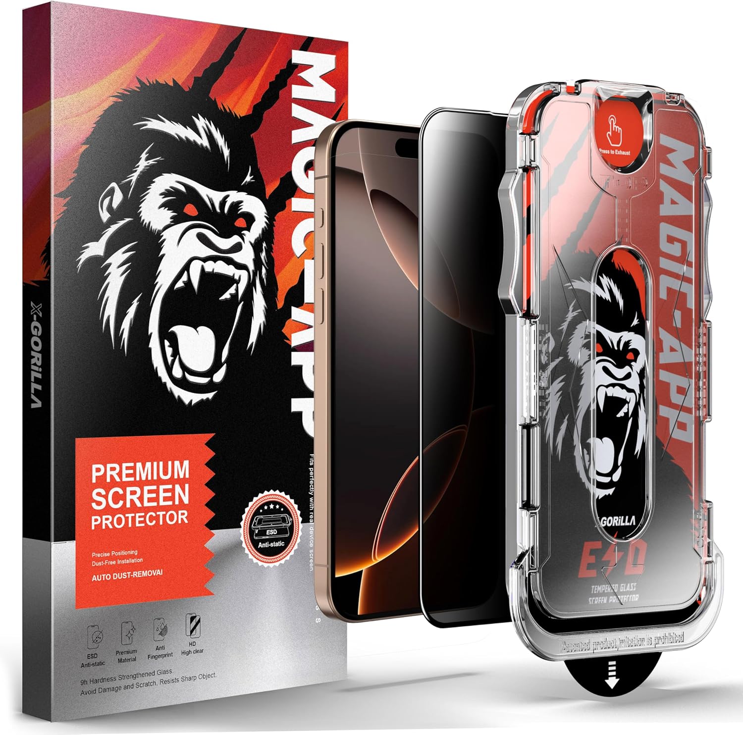 Klasse X-Gorilla iPhone 14 Pro Max Hayalet Ekran Koruyucu | Gizlilik Filtreli & 9H Kırılmaz | Tam Kaplama Tozsuz Uygulama