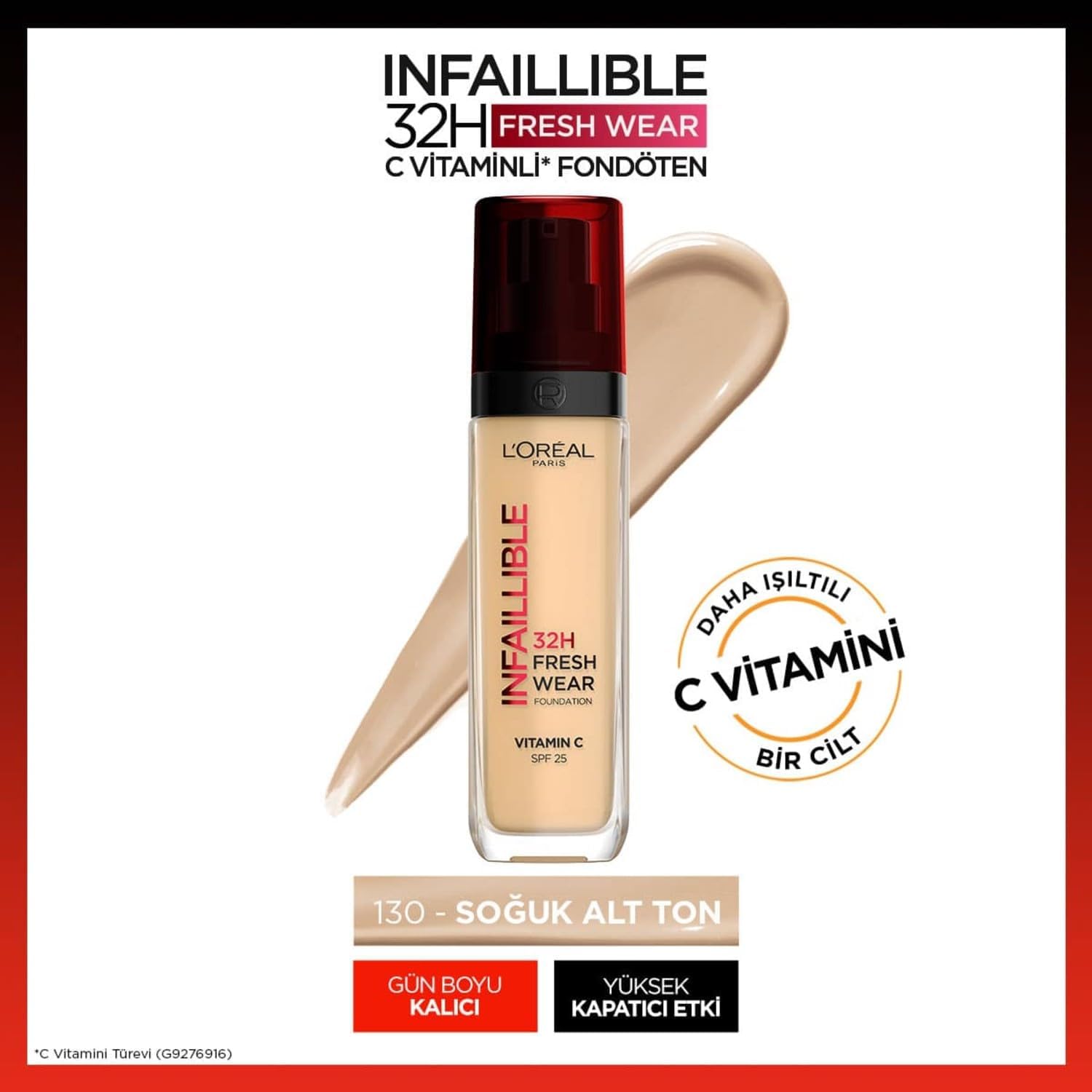 Infaillible 32H Fresh Wear C Vitaminli Fondöten - 130 True Beige