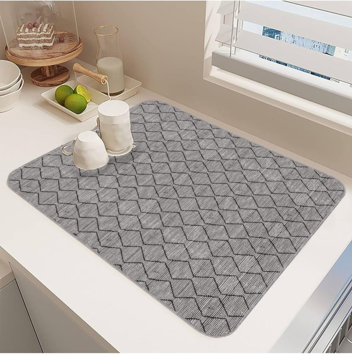 Yıkanabilir Bulasik Kurutma Mati Kurulama Bezi Kurutma Örtüsü Tezgah Üstü Bulaşıklık 40X50 Cm, Gri-1